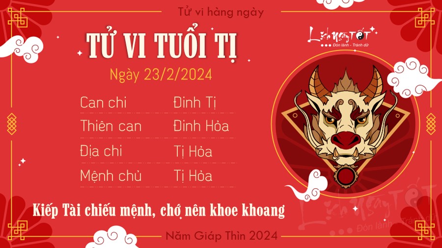 Tử vi hàng ngày 23/2/2024 của 12 con giáp - Tị Tu vi hang ngay 23/2/2024 cua 12 con giap - Ti