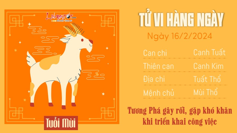 Tử vi ngày 16/2/2024 của 12 con giáp - Mùi Tu vi ngay 16/2/2024 cua 12 con giap - Mui