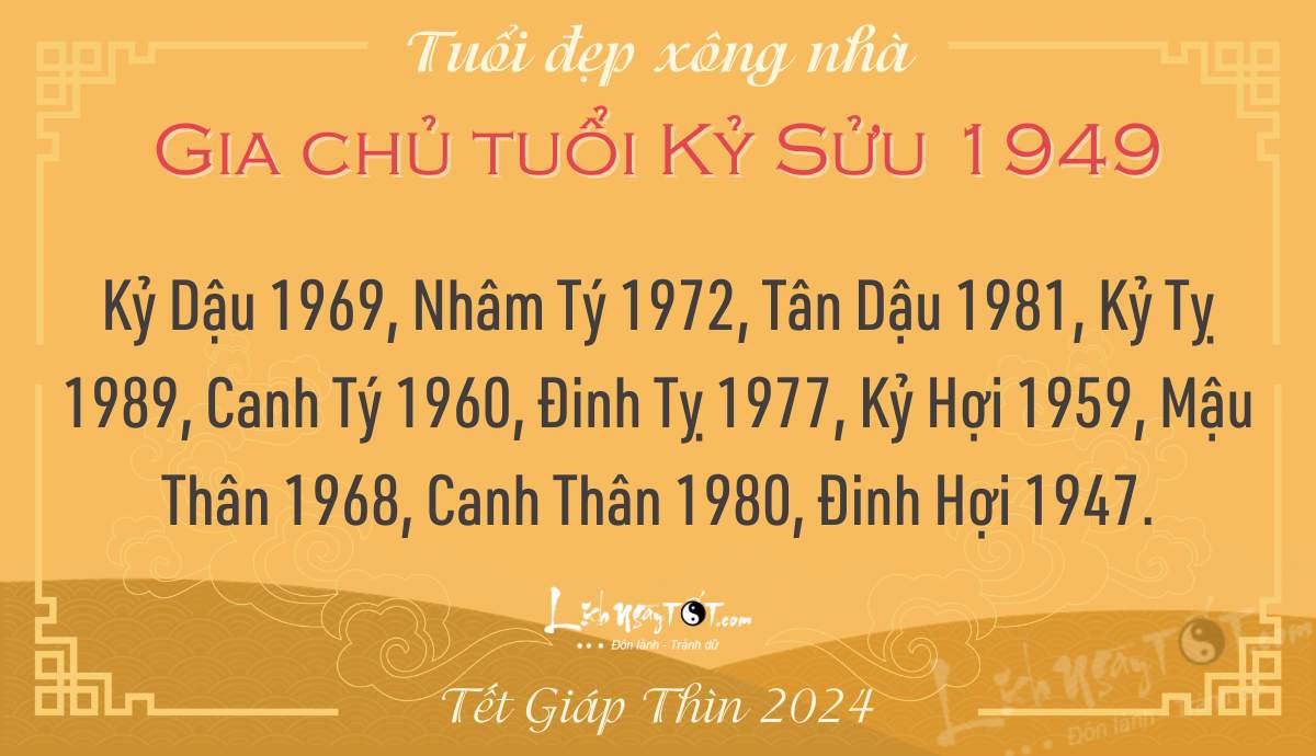 Xem tuổi xông nhà năm 2024 cho Kỷ Sửu 1949 Xem tuoi xong nha nam 2024 cho Ky Suu 1949