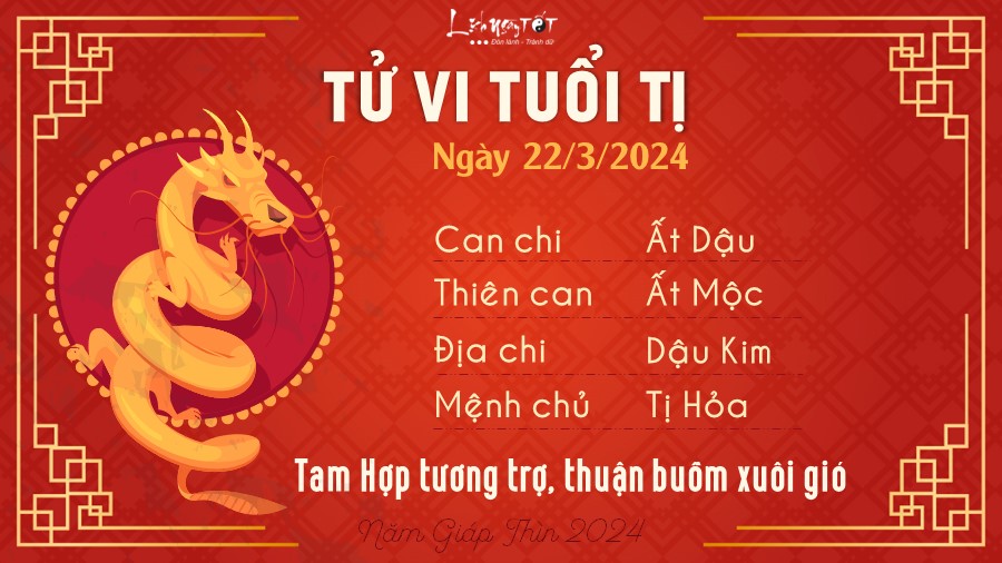 Tử vi hàng ngày 22/3/2024 của 12 con giáp - Tị Tu vi hang ngay 22/3/2024 cua 12 con giap - Ti