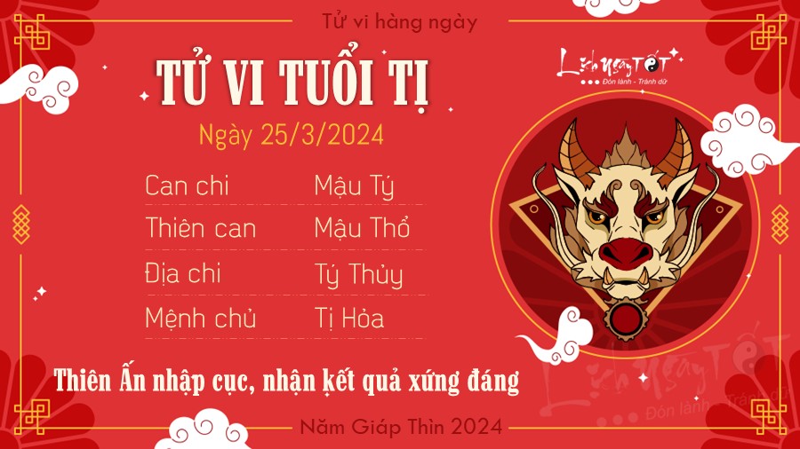 Tử vi hàng ngày 25/3/2024 của 12 con giáp - Tị Tu vi hang ngay 25/3/2024 cua 12 con giap - Ti
