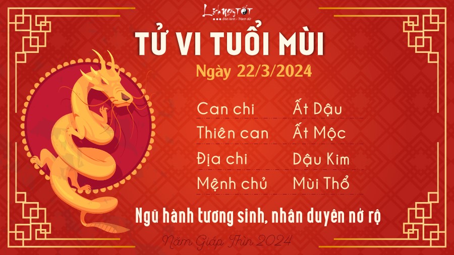 Tử vi hàng ngày 22/3/2024 của 12 con giáp - Mùi Tu vi hang ngay 22/3/2024 cua 12 con giap - Mui