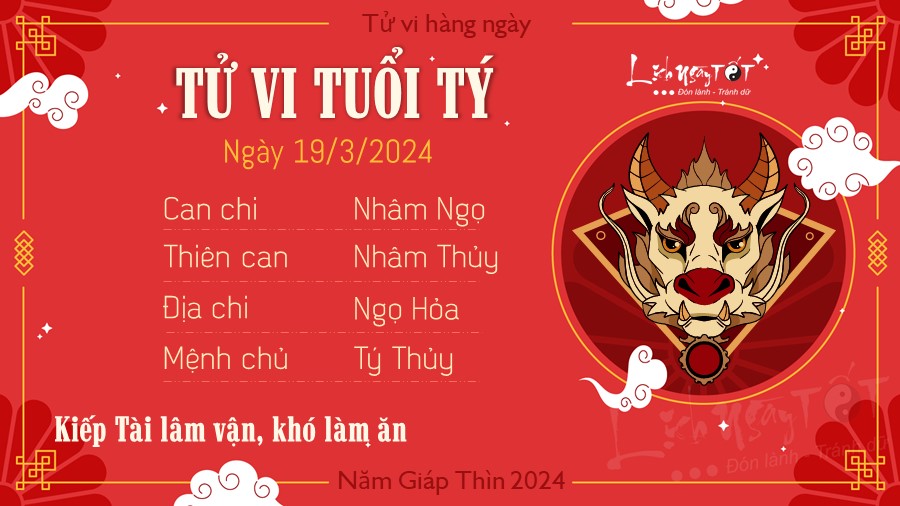 Tử vi hàng ngày 19/3/2024 tuổi Tý Tu vi hang ngay 19/3/2024 tuoi Ty
