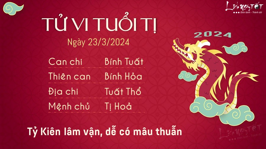 Tử vi hàng ngày 23/3/2024 tuổi Tị Tu vi hang ngay 23/3/2024 tuoi Ti