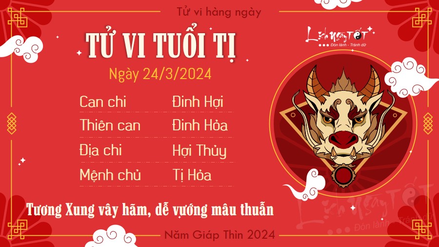 Tử vi hàng ngày 24/3/2024 - Tị Tu vi hang ngay 24/3/2024 - Ti