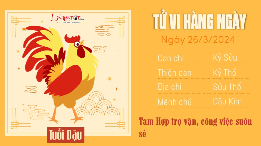 Tử vi hàng ngày 26/3/2024 - Dậu Tu vi hang ngay 26/3/2024 - Dau