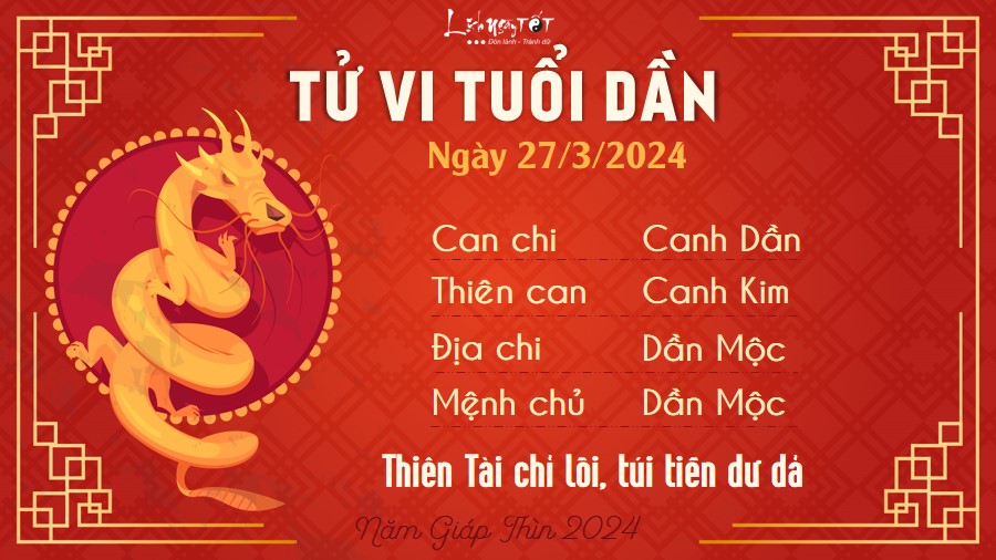 Tử vi hàng ngày 27/3/2024 - Dần Tu vi hang ngay 27/3/2024 - Dan