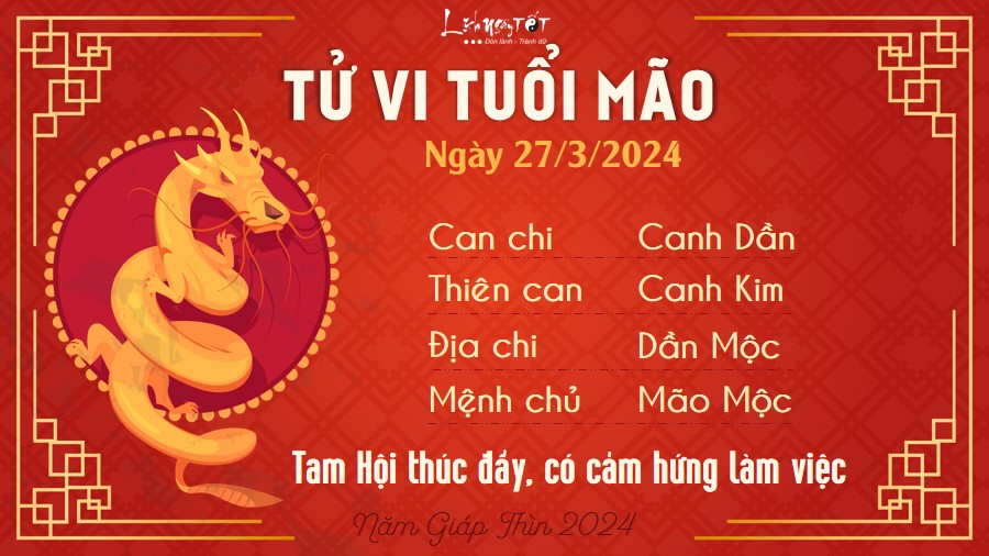 Tử vi hàng ngày 27/3/2024 - Mão Tu vi hang ngay 27/3/2024 - Mao