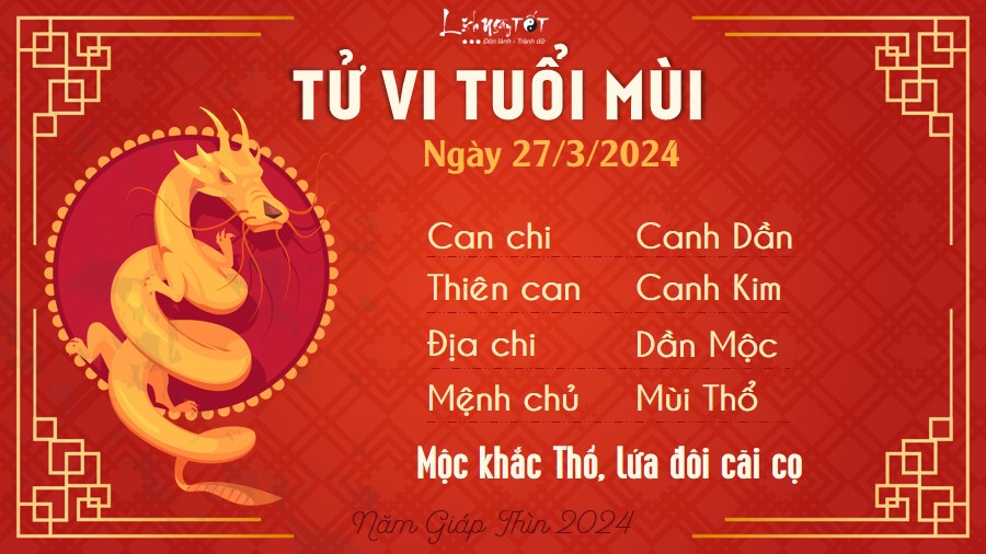 Tử vi hàng ngày 27/3/2024 - Mùi Tu vi hang ngay 27/3/2024 - Mui