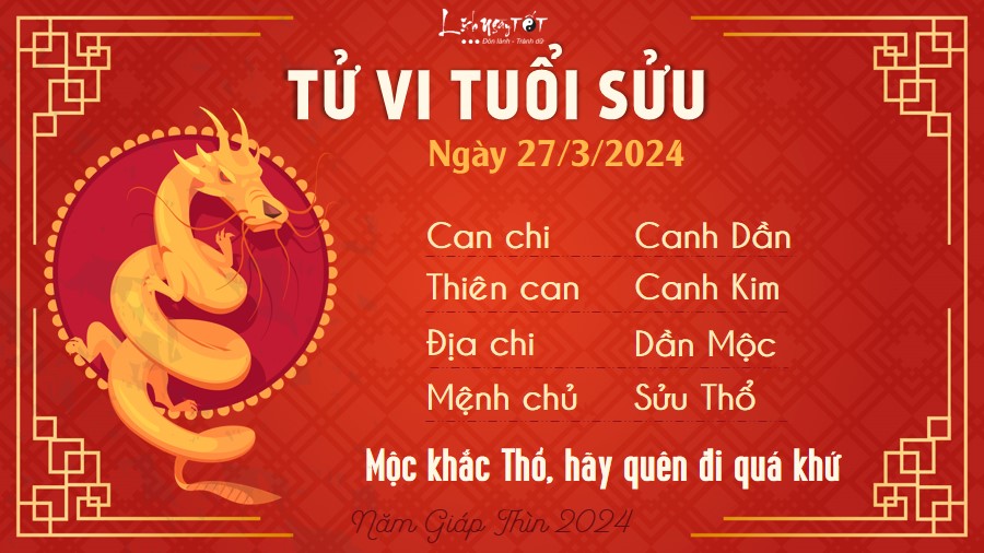 Tử vi hàng ngày 27/3/2024 - Sửu Tu vi hang ngay 27/3/2024 - Suu