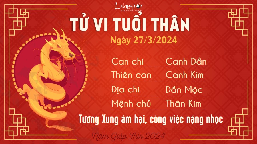 Tử vi hàng ngày 27/3/2024 - Thân Tu vi hang ngay 27/3/2024 - Than