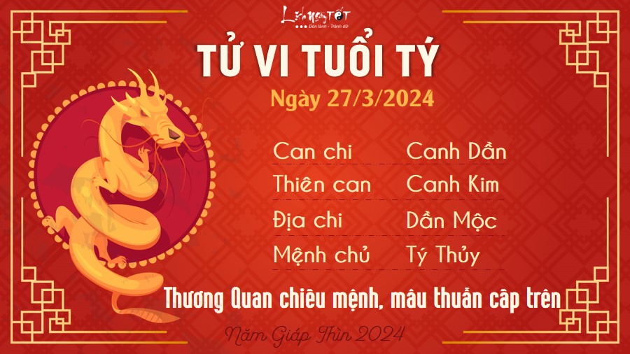 Tử vi hàng ngày 27/3/2024 - Tý Tu vi hang ngay 27/3/2024 - Ty