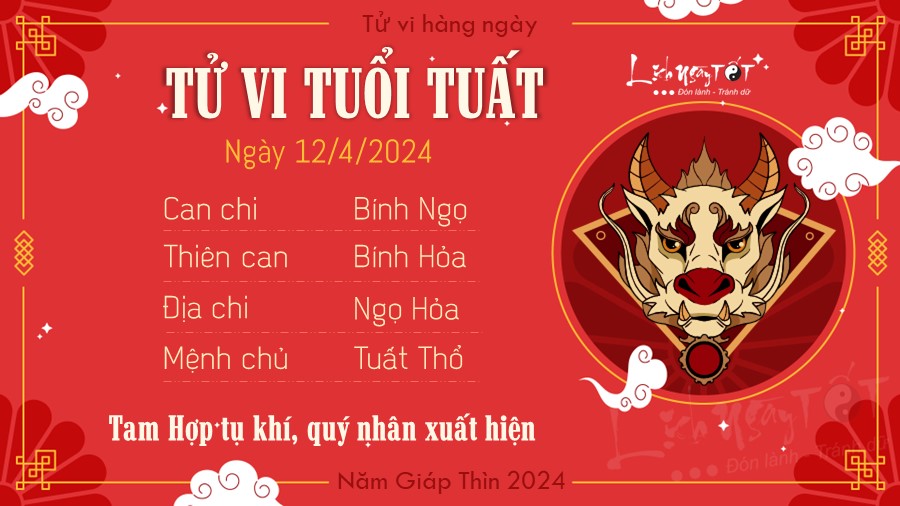 Tử vi hàng ngày 12/4/2024 của 12 con giáp - Tuất Tu vi hang ngay 12/4/2024 cua 12 con giap - Tuat