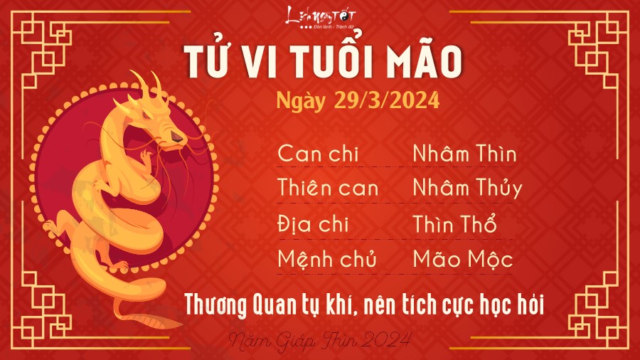 Tử vi hàng ngày 29/3/2024 của 12 con giáp - Mão Tu vi hang ngay 29/3/2024 cua 12 con giap - Mao