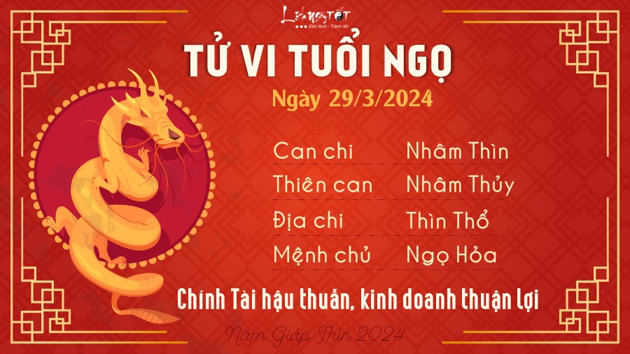 Tử vi hàng ngày 29/3/2024 của 12 con giáp - Ngọ Tu vi hang ngay 29/3/2024 cua 12 con giap - Ngo