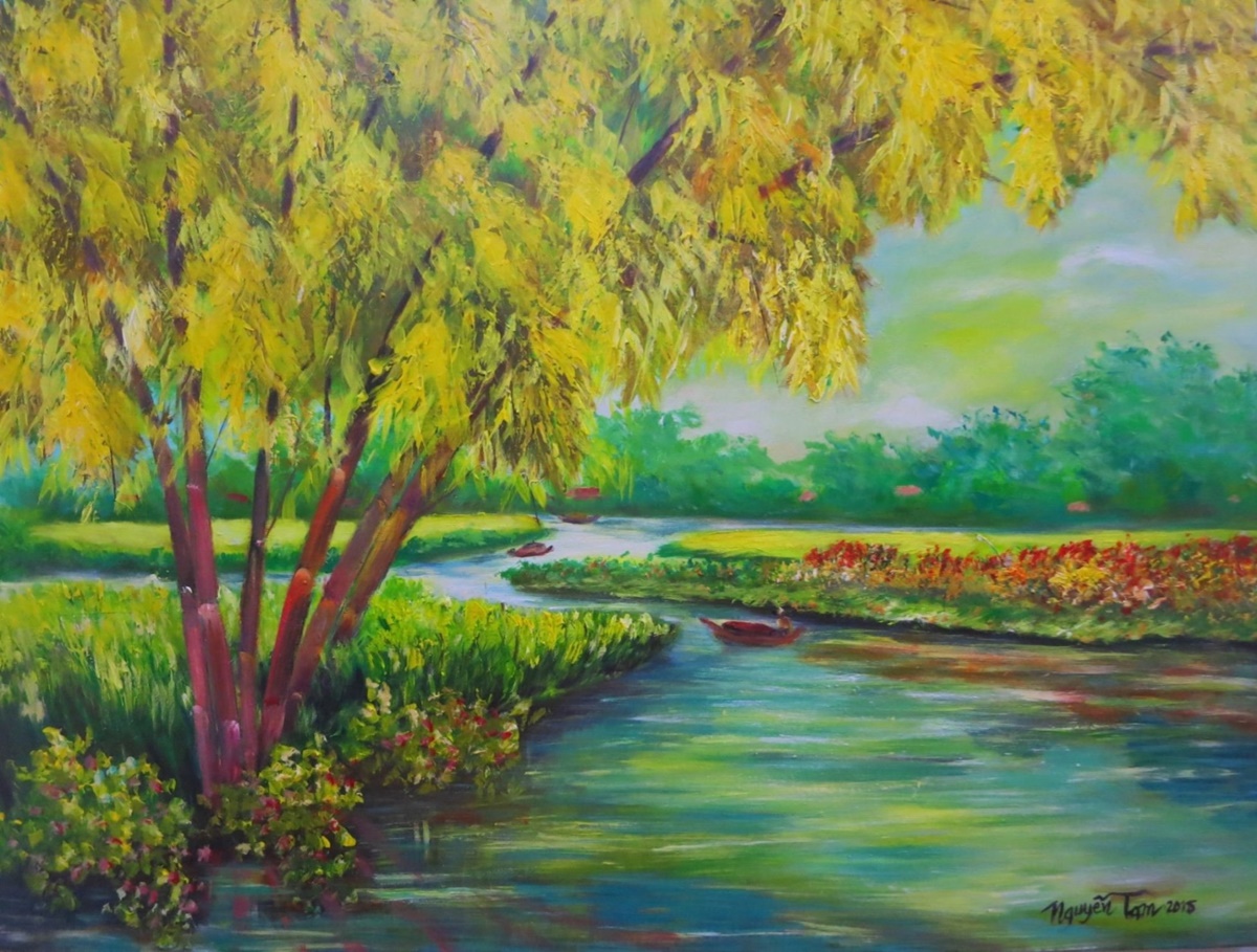 tranh cay tre treo tet mang loc vao nha
