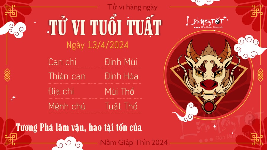 Tu vi hang ngay 13/4/2024 tuoi Tuat