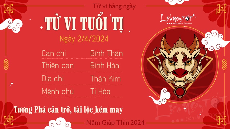 Tử vi hàng ngày 2/4/2024 tuổi Tị Tu vi hang ngay 2/4/2024 tuoi Ti
