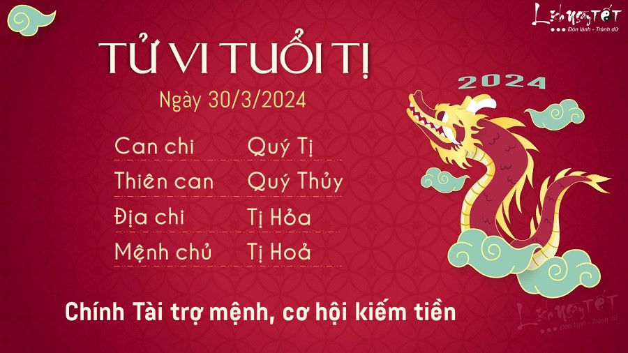 Tử vi hàng ngày 30/3/2024 tuổi Tị Tu vi hang ngay 30/3/2024 tuoi Ti