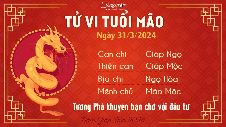Tử vi hàng ngày 31/3/2024 - Mão Tu vi hang ngay 31/3/2024 - Mao