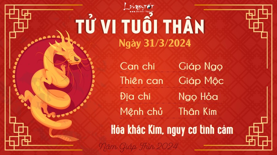 Tử vi hàng ngày 31/3/2024 - Thân Tu vi hang ngay 31/3/2024 - Than
