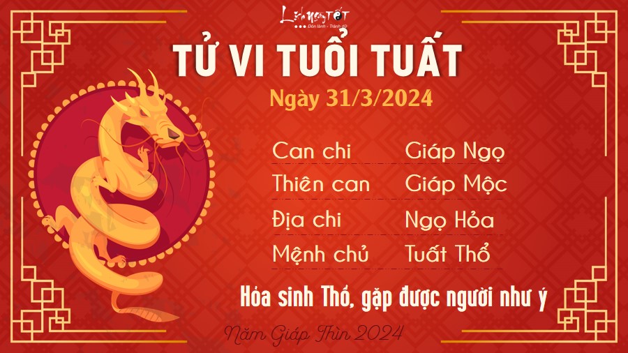 Tử vi hàng ngày 31/3/2024 - Tuất Tu vi hang ngay 31/3/2024 - Tuat