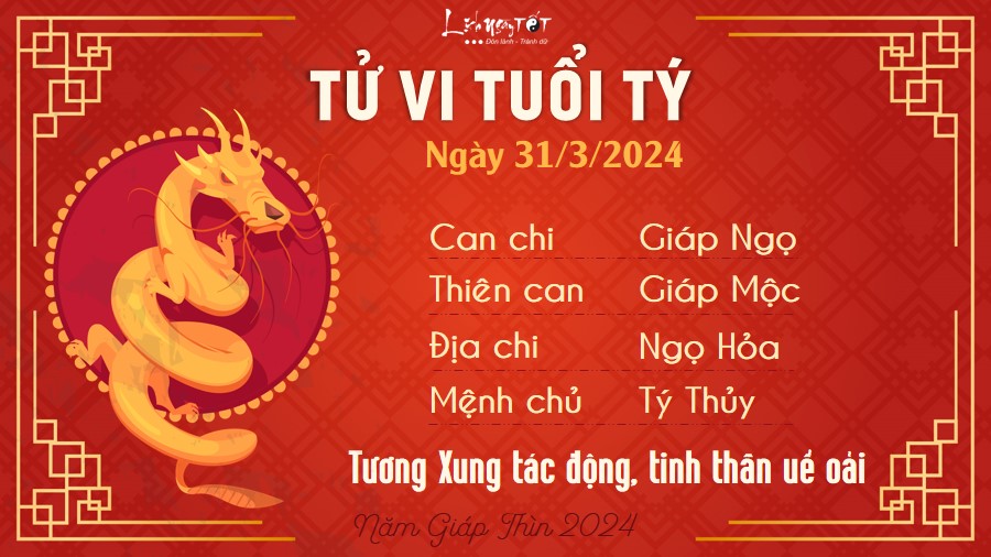 Tử vi hàng ngày 31/3/2024 - Tý Tu vi hang ngay 31/3/2024 - Ty