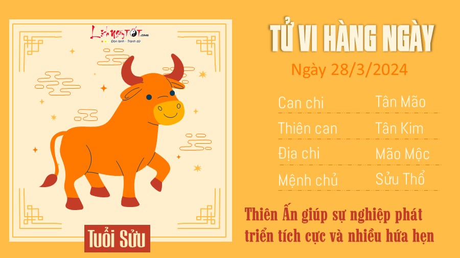Tử vi ngày 28/3/2024 của 12 con giáp - Tuổi Sửu Tu vi ngay 28/3/2024 cua 12 con giap - Tuoi Suu
