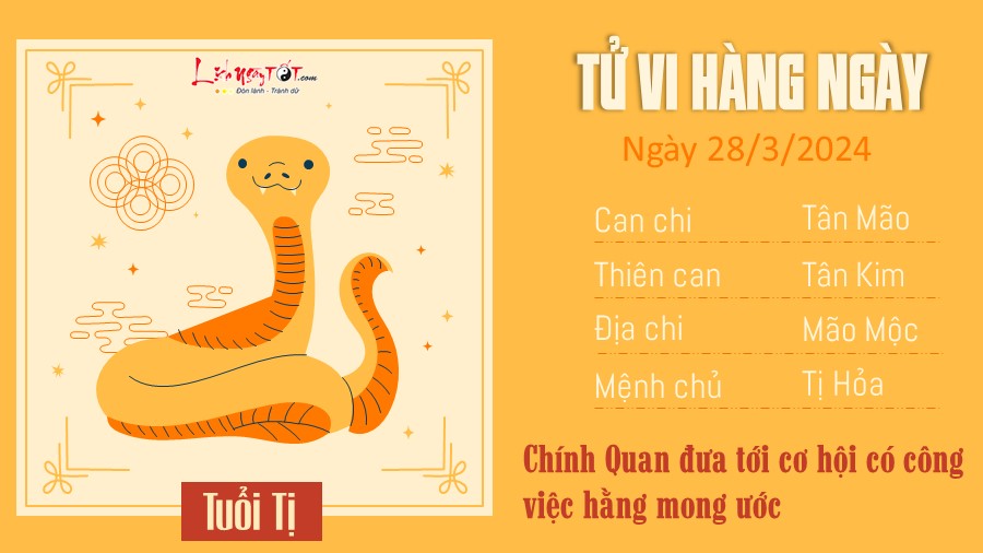 Tử vi ngày 28/3/2024 của 12 con giáp - Tuổi Tị Tu vi ngay 28/3/2024 cua 12 con giap - Tuoi Ti